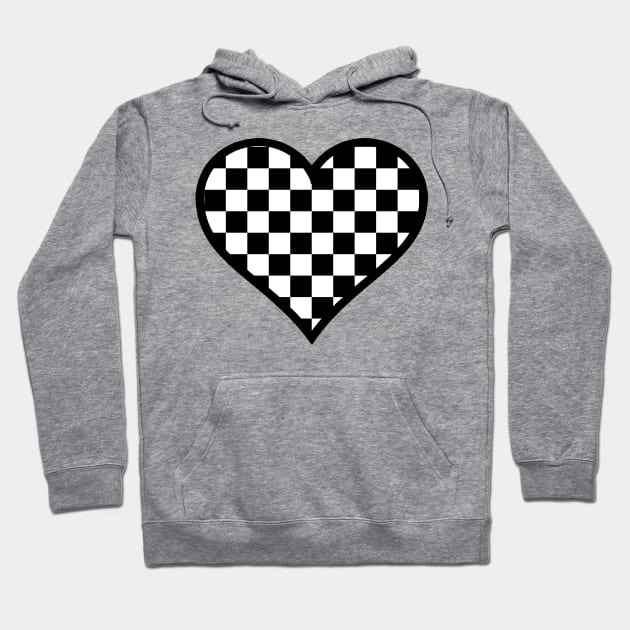 Black and White Checker Pattern Heart Hoodie by bumblefuzzies